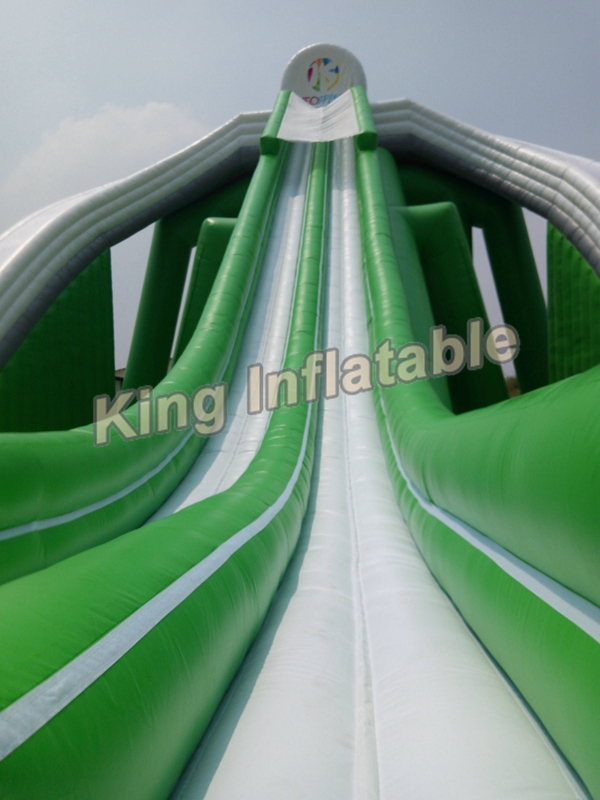 Giant Green Exciting Trippo Inflatable Water Slide With 3 Lane For Adult