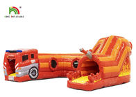PVC 0.55mm 21ft Red Fire Truck Inflatable Obstacle Course For Kids