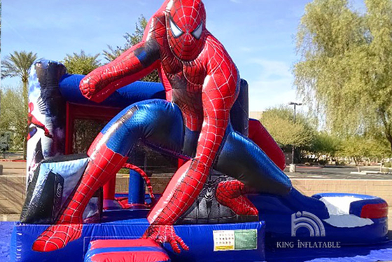 Spiderman Inflatable Bouncer House Outdoor / Indoor Bouncer Jumping Castle With Slide