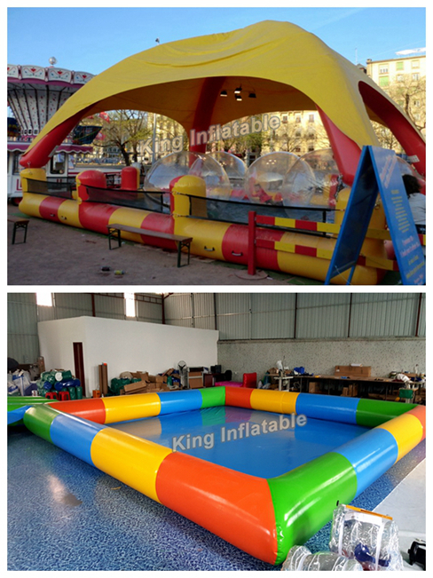 Heat Sealed Inflatable Swimming Pools 5*4*5m Blue And Yellow With 800w ...