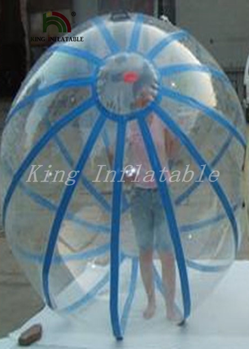 1.0mm PVC Transparent Walk On Water Inflatable Ball With Blue Strings