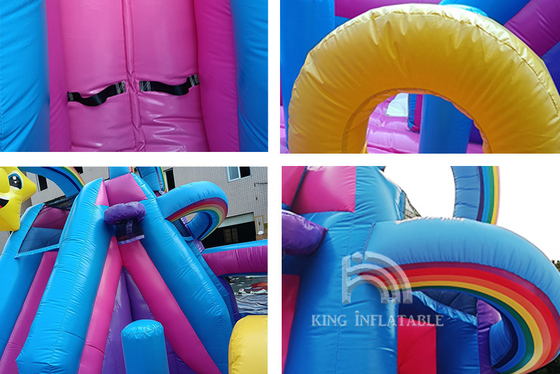 Kids Unicorn Bouncy Castle With Water Slide Princess Pink Giant Jumping Rainbow Inflatable Water Bounce Houses