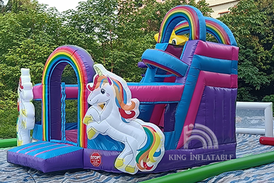 Kids Unicorn Bouncy Castle With Water Slide Princess Pink Giant Jumping Rainbow Inflatable Water Bounce Houses