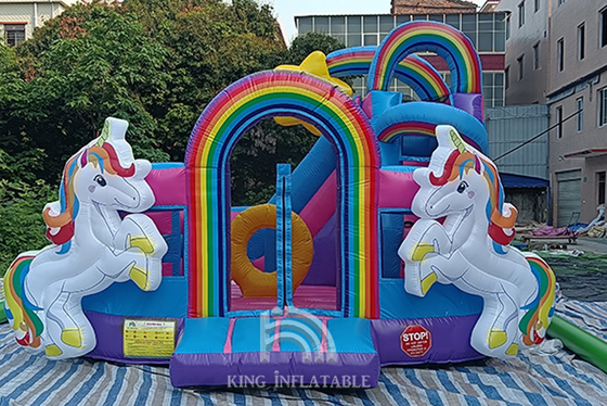 Kids Unicorn Bouncy Castle With Water Slide Princess Pink Giant Jumping Rainbow Inflatable Water Bounce Houses