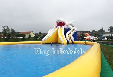 Giant Shark Inflatable Water Park Big Yellow Inflatable Swimming Pool With Slides