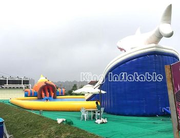 Giant Shark Inflatable Water Park Big Yellow Inflatable Swimming Pool With Slides