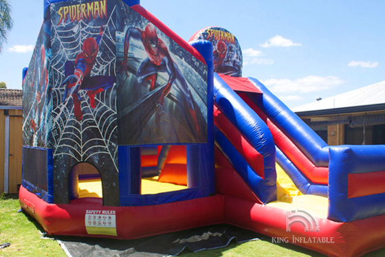 Spiderman Inflatable Bouncer House Outdoor / Indoor Bouncer Jumping Castle With Slide