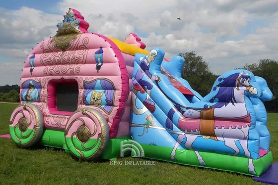 Kids Party Princess Carriage Bounce House With Slide Commercial Inflatable Bouncer Castle For Girls