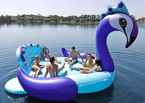 6 Persons Inflatable Giant Peacock Pool Float Island Pool Lake Party Floating Boats