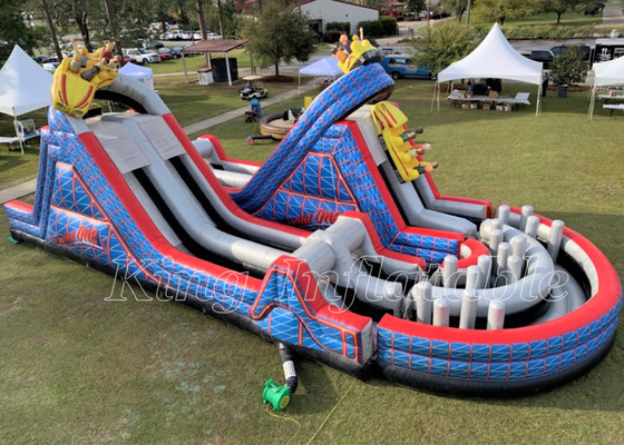 Backyard Obstacle Course Bounce House PVC Blue Largest Inflatable Obstacle Course Run