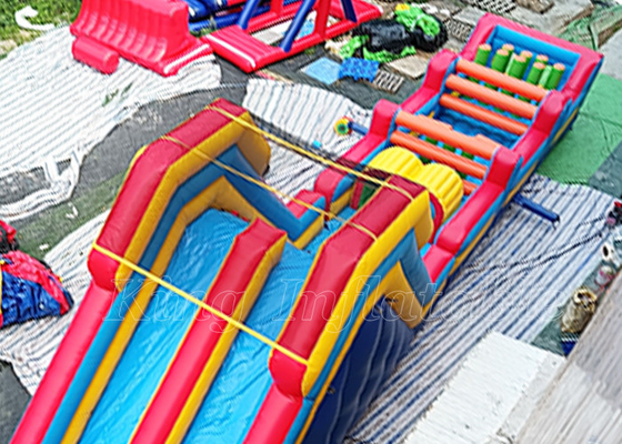 Inflatable Obstacle Courses 20m Long PVC Blue Red Large Inflatables For Kids Adults