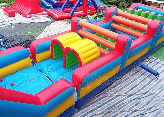 Inflatable Obstacle Courses 20m Long PVC Blue Red Large Inflatables For Kids Adults