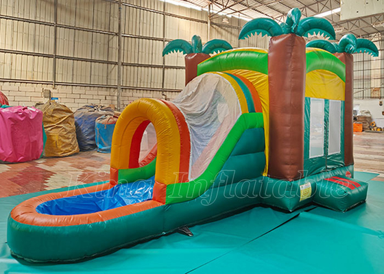 Tropical Jungle Theme Bounce House Kids Jumping Bouncy Castle Inflatable Bouncer Combo With Pool Water Slide