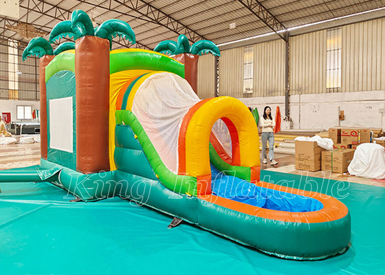 Tropical Jungle Theme Bounce House Kids Jumping Bouncy Castle Inflatable Bouncer Combo With Pool Water Slide