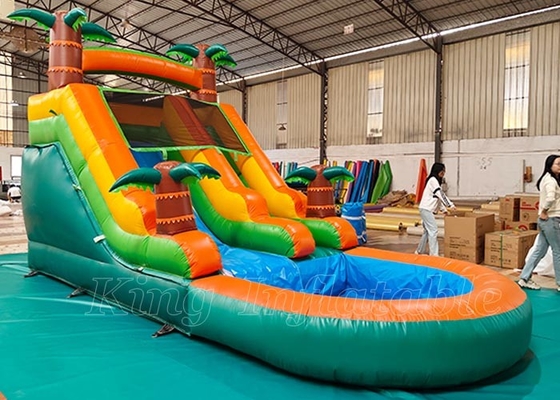 Kids Outdoor Yard Water Slides Tropical Jungles Inflatable Water Slide With Pool