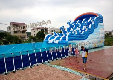 Blue Dolphin Support Basin Inflatable Water Parks With Slide Plato PVC