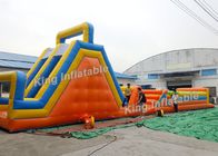 Long Shape Orange Tunnel Inflatable Sport Games Obstacle And Slide For Kids