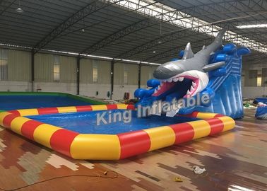 Blue Shark Inflatable Water Parks Waterproof Inflatable Swimming Pool 8m X 6m