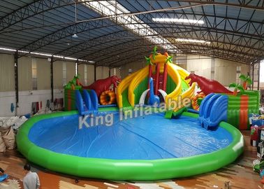 Dinosaur Amusement Park Slide Amazing Inflatable Water Park With Swimming Pool