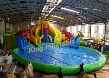 Dinosaur Amusement Park Slide Amazing Inflatable Water Park With Swimming Pool