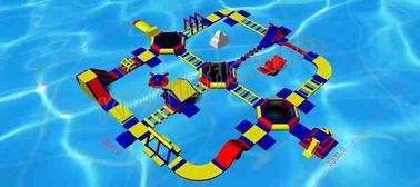0.9mm PVC Tarpaulin Huge Inflatable Water Parks 40m Diameter With Red / Blue Colour