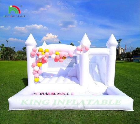 Kids Jumping Bounce Slide White Inflatable Wedding Bouncy House With Ball Pit Pool