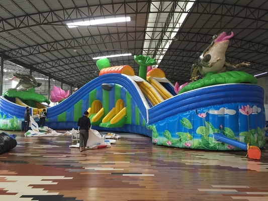 Inflatable Ground Water Park Inflatable Slide With Three Pool