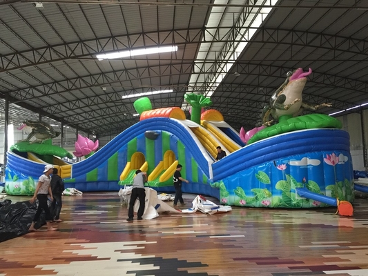 Inflatable Ground Water Park Inflatable Slide With Three Pool