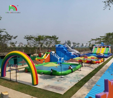 Outdoor Games Inflatable Slide Park Inflate Large Inflatable Water Slides With Swimming Pool