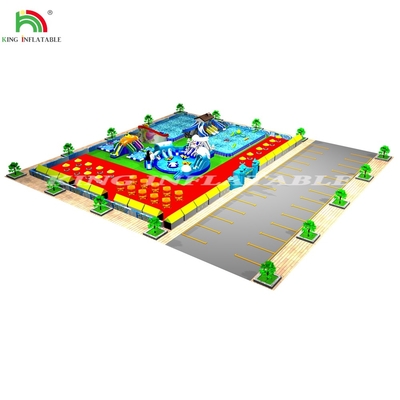 Commercial Water Play Equipment Mobile Land Inflatable Ground Water Park With Large Pool Slide For Adults