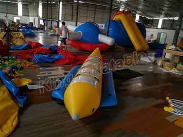 Blue And Yellow Inflatable Fly Fishing Boats / Inflatable Banana Boat 4 Seats