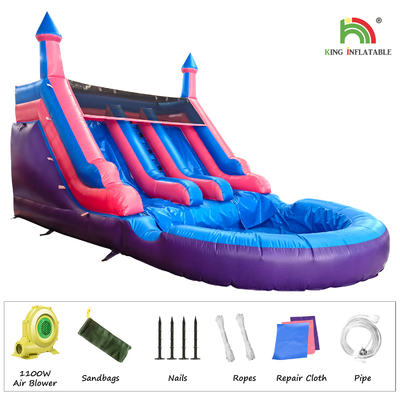 Outdoor Commercial Double Lane Inflatable Water Slides With Pool