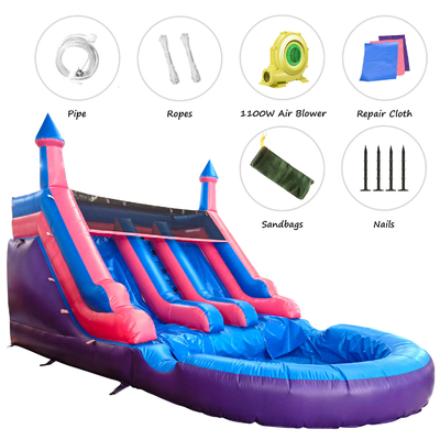 Outdoor Commercial Double Lane Inflatable Water Slides With Pool