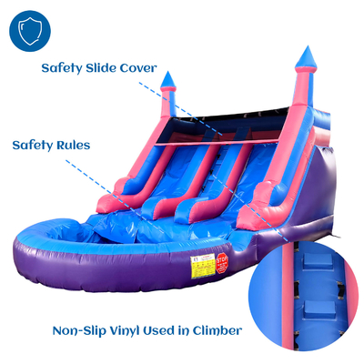 Outdoor Commercial Double Lane Inflatable Water Slides With Pool