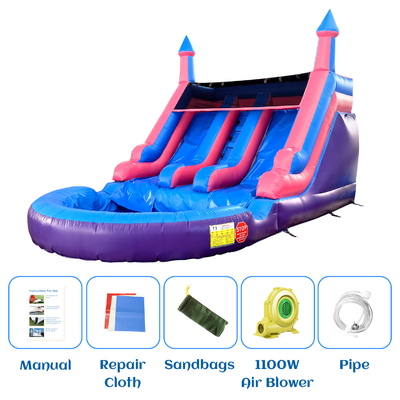 Outdoor Commercial Double Lane Inflatable Water Slides With Pool