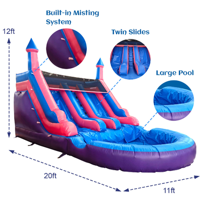 Outdoor Commercial Double Lane Inflatable Water Slides With Pool