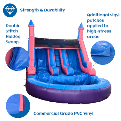 Outdoor Commercial Double Lane Inflatable Water Slides With Pool