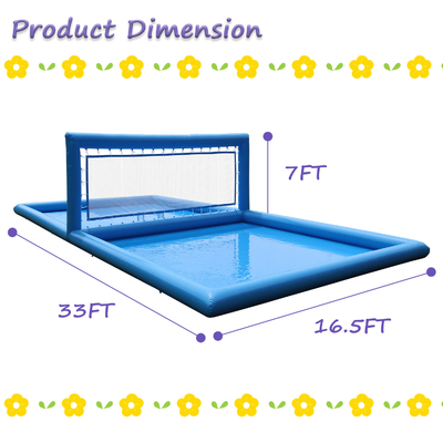 33FT Inflatable Volleyball Court Pool Blue Beach Water Volleyball Net Field With Air Pump For Outdoor Sport Game