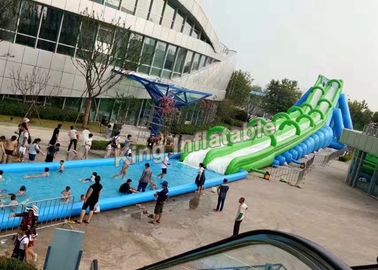 Customized Giant Green Inflatable City Water Slide , Slip N Slide The City