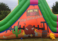 Bull Theme Bright Color Inflatable Dry Slides With 25 Feet Long For Child And Adult