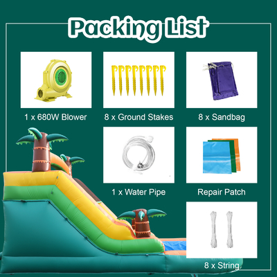 Commercial Dry and Wet Water Slide Inflatable Tropical Fiesta Breeze Kids Inflatable Water Slide with Pool