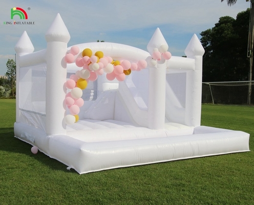 Commercial White Inflatable Bounce Castle House Kids Water Slide With Ball Pit