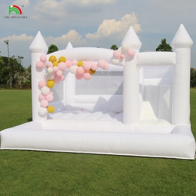Commercial White Inflatable Bounce Castle House Kids Water Slide With Ball Pit