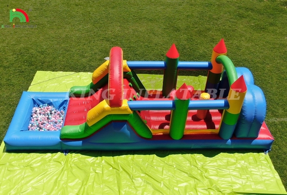 Kids Outdoor Party Inflatable Obstacle Bounce House With Slides , Ball Pit , Climbing , Obstacles , Blower