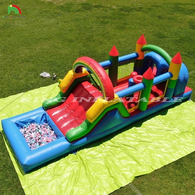 Kids Outdoor Party Inflatable Obstacle Bounce House With Slides , Ball Pit , Climbing , Obstacles , Blower