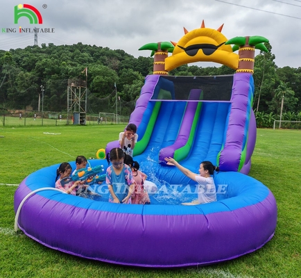 Double Lane Inflatable Water Slide Combo With Pool Obstacle To Climb Inflatable Pool Slides