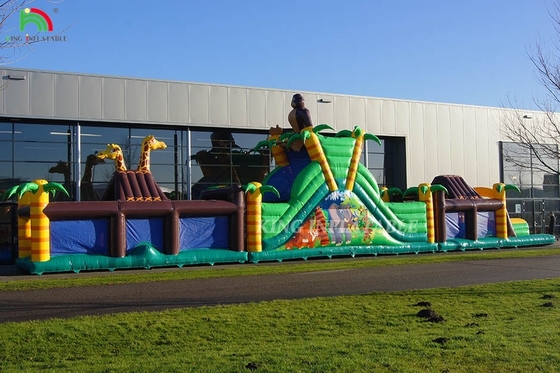Large Outdoor Inflatable Obstacle Course With Slide And Fence Jumping Bounce Sports Game With Trampoline And Slide
