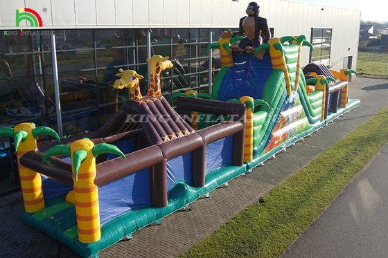 Large Outdoor Inflatable Obstacle Course With Slide And Fence Jumping Bounce Sports Game With Trampoline And Slide