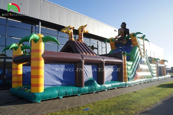 Large Outdoor Inflatable Obstacle Course With Slide And Fence Jumping Bounce Sports Game With Trampoline And Slide