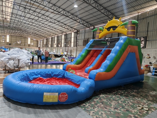 Adults Kids Waterslide Commercial Grade Full PVC Double Lane Inflatable Water Slide With Airtight Splash Water Pool